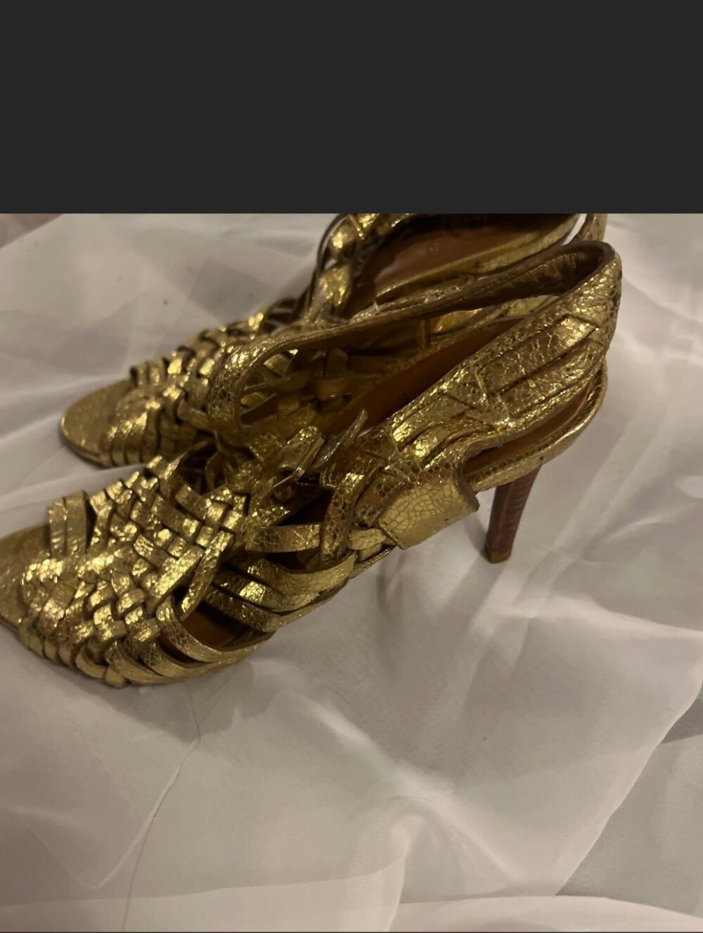 Tory Burch Gold Woven Strappy Women's Sandals 3" Heels, 7M - Picture 3 of 4